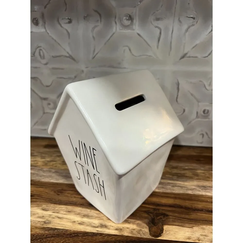 Rae Dunn Wine Stash Ceramic Bank House Shaped Magenta Collection NWOT
